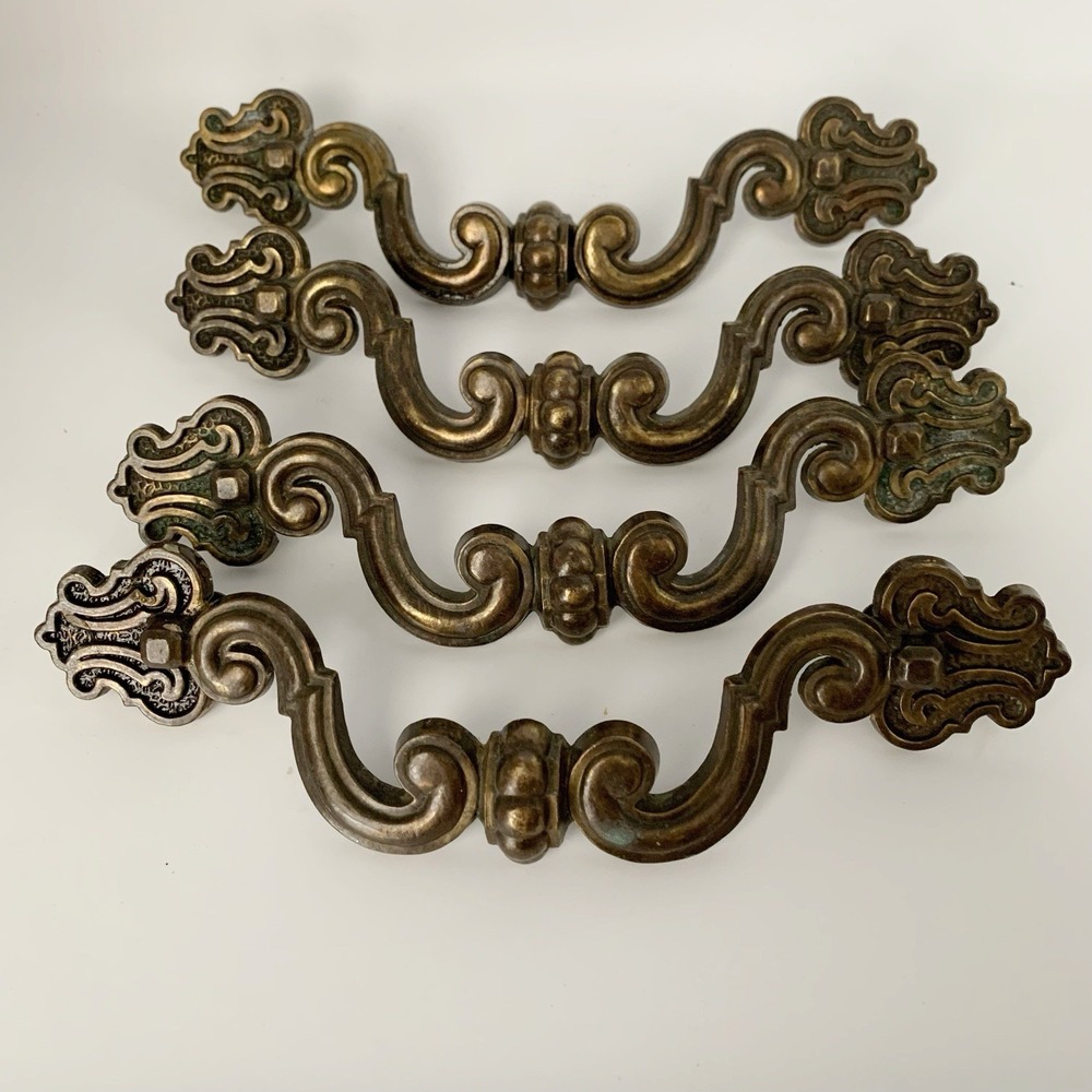 Vintage French Solid Brass Drawer Pulls Handle Dresser Hardware Lot‎ 4 8"
